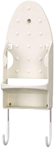 Iron Wall Mount with Attached Ironing Board Hooks,White
