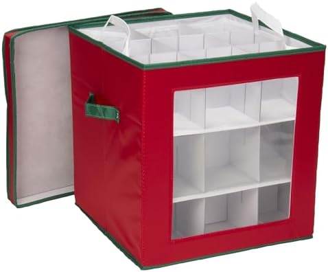 27‑Piece Ornament Storage Box with Clear Front Panel and Adjustable D…