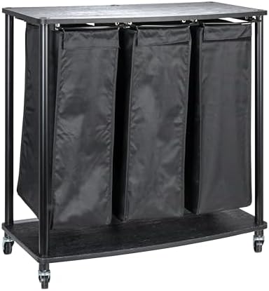 3-Bag Laundry Sorter, Smooth Laminate Shelving, Sturdy Steel Frame, W…