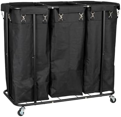 3-Bag Rolling Laundry Sorter, Black