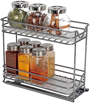 4-Inch Double Sliding 2‑Tier Spice Rack in Nickel Glidez Powder‑Coate…