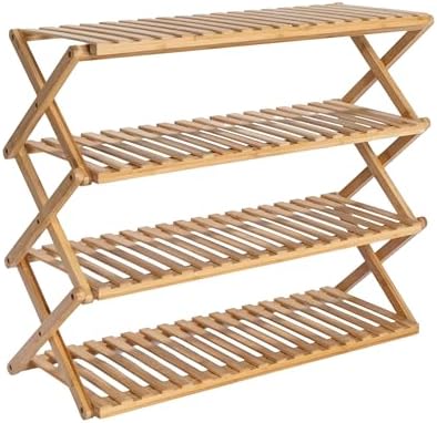 4-Tier Bamboo Folding Shoe Rack, Natural