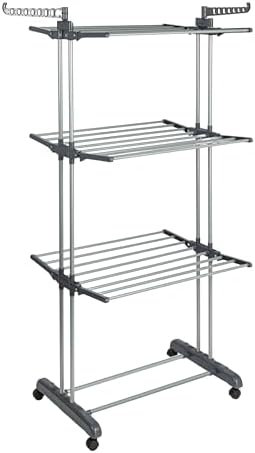 4 Tier Stainless Steel Laundry Drying Rack with Two Side Wings, Grey
