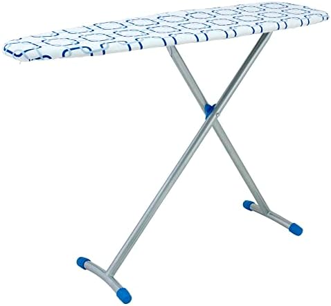 Arched T-Leg Ironing Board, Blue Geometric Pattern with Matching Feet