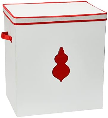 Artisan Crafted Ornament Chest in Cream Polyester with Red Trim