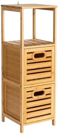 Bamboo 3-Tier Slatted Shelf with Crates, Natural