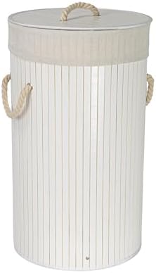 Bamboo Laundry Hamper with Rope Handles, 15-Gallons, White
