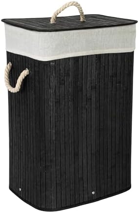 Bamboo Laundry Hamper with Rope Handles, 19-Gallons, Black