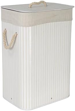 Bamboo Laundry Hamper with Rope Handles, 19-Gallons, White