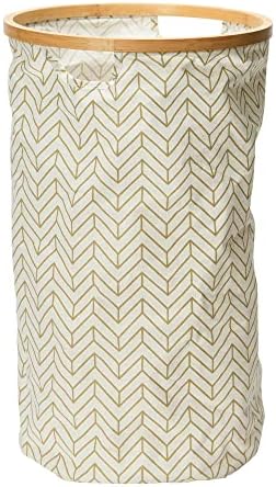 Bamboo Rimmed Canvas Hamper in Tan Chevron