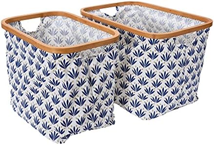 Bamboo Rimmed Krush Hamper with Cutout Handles, Set of 2 Sizes, Blue …