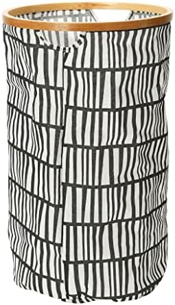 Bamboo Rimmed Round Krush Hamper with Cutout Handles, Black and White