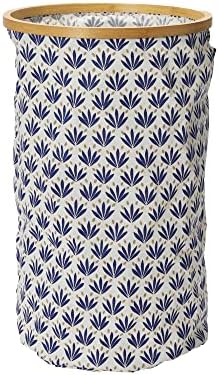 Bamboo Rimmed Round Krush Hamper with Cutout Handles, Blue Cacti
