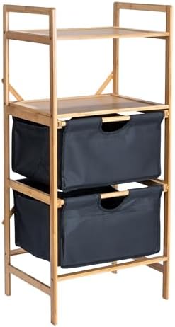 Bamboo Storage Shelf with Cotton Fabric Drawers, Natural and Black