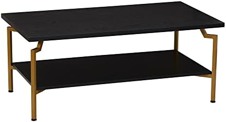 Black Oak & Gold Iron Rectangular Coffee Table