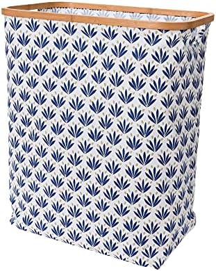 Blue Botanical Canvas & Bamboo Hamper