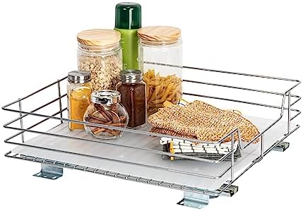 Brushed Steel Pull-Out Pantry Organizer with Plastic Liner, Nickel Fi…