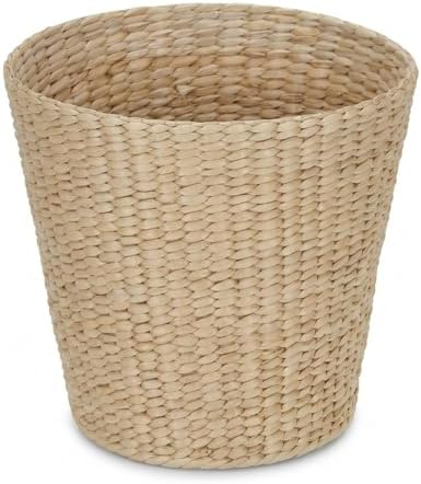 Cattail Waste Bin with Handwoven Fibers, Natural Golden Finish