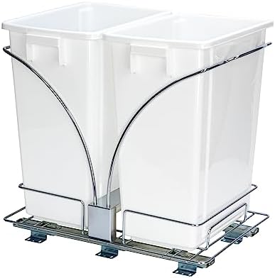 Chrome Steel Sliding Double Waste Bin with White Plastic Inserts