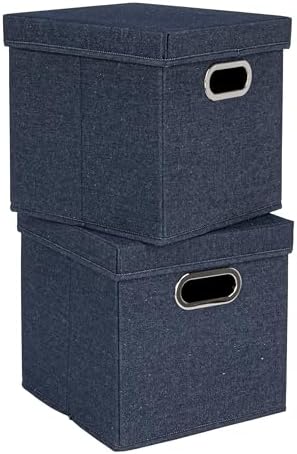 Collapsible Cotton Blend Cube Storage Box with Lid and Metal Grommet …