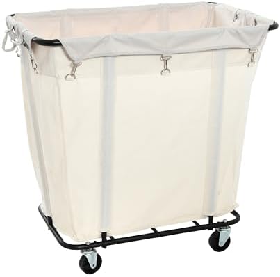 Commercial Laundry Cart with Rolling Caster Wheels, Natural Canvas Li…
