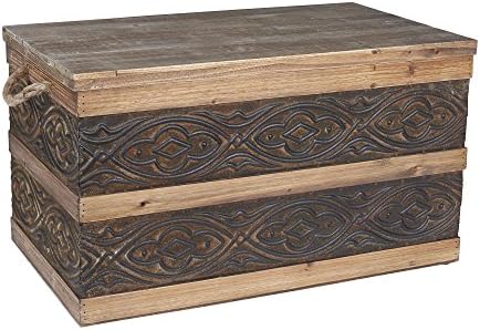 Decorative Trunk, Embossed Metal, Large, Chinese Fir Wood, Darkened I…