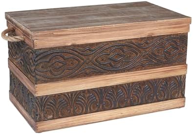 Decorative Trunk, Embossed Metal, Small, Chinese Fir Wood, Darkened I…