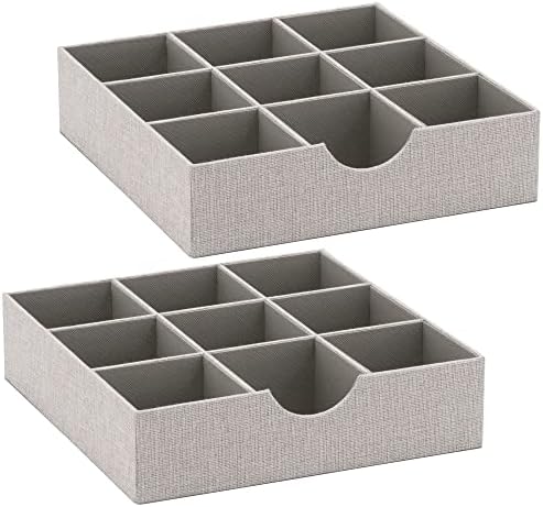 Drawer Organizer Tray with Fabric Cover and 9 Square Compartments, Gr…