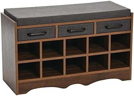 Entryway Storage Bench with 3 Dark Grey Drawers 10 Shoe Compartments …