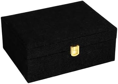 Fabric 2-Layer Jewelry Organizer Box with Clasp Closure, Black