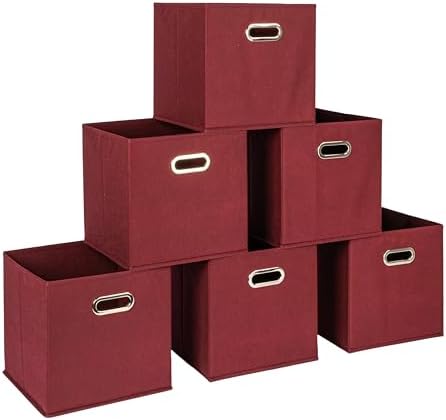 Fabric Storage Bins 6 Piece Set, Burgundy