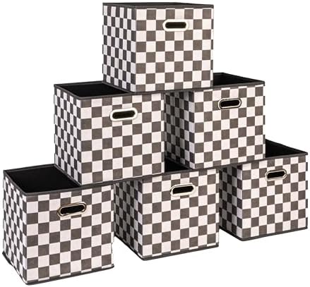 Fabric Storage Bins 6 Piece Set, Checkerboard White and Black