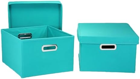 Fabric Storage Boxes with Lids and Handles, Aqua