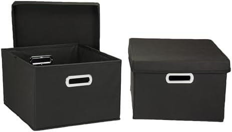 Fabric Storage Boxes with Lids and Handles, Black