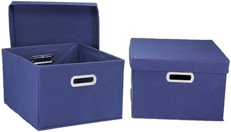 Fabric Storage Boxes with Lids and Handles, Blue