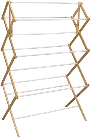 Folding Clothes Drying Rack, Wood Frame with Vinyl Dowels