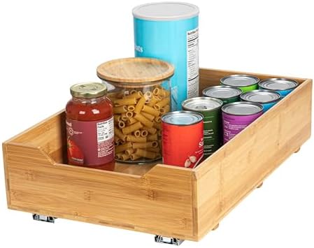 Glidez Bamboo and Steel 1-Tier Pull-Out/Slide-Out Storage Organizer, …