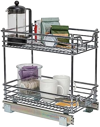 Glidez Chrome-Plated Steel 2-Tier Sliding Under Sink Cabinet Organize…
