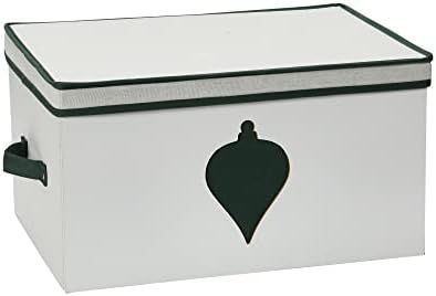 Green Polyester Ornament Chest with Cream Detail and Cardboard Inserts