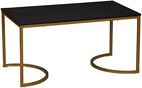 Halfmoon Coffee Table in Black Oak and Gold Iron