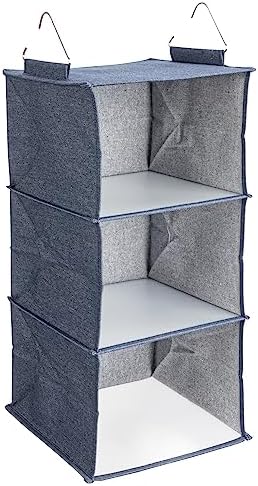Hanging Cotton Blend Closet Organizer with 3 Storage Shelves, Denim