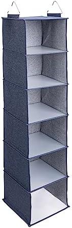 Hanging Cotton Blend Closet Organizer with 6 Storage Shelves, Denim