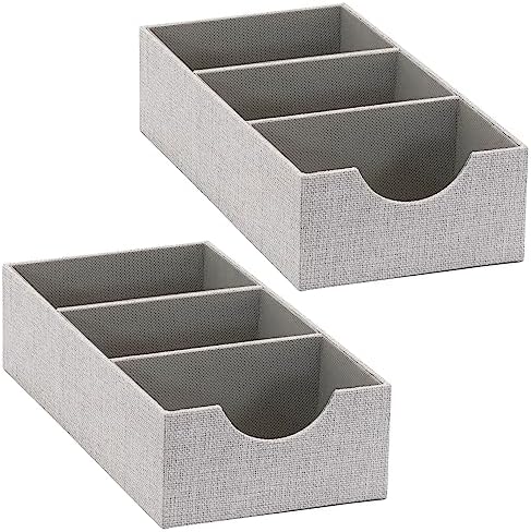 Hard‑Sided Narrow 3‑Section Drawer Organizer Tray, Gray, Set of 2