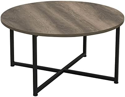 Jamestown Round Coffee Table Ashwood Rustic Wood Grain and Black Meta…