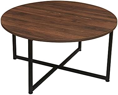Jamestown Round Coffee Table Mid Century Walnut Wood Grain and Black …