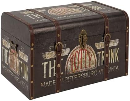Large Decorative Storage Trunk with Vintage Decoupage, Leather and Me…