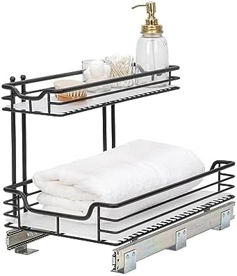 Matte Black Powder-Coated Steel Undersink Pull-Out Organizer with Pla…
