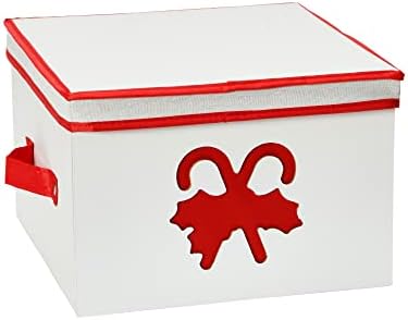 Medium Candy Cane Ornament Storage Box in Cream Polyester and Cardboard