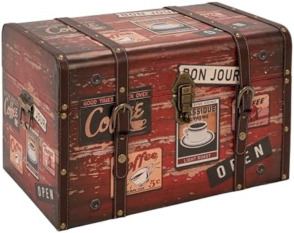 Medium Decorative Storage Trunk Faux Decoupage with Leather and Metal…