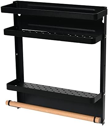 Metal Magnetic Organizer with Towel Rack, Black